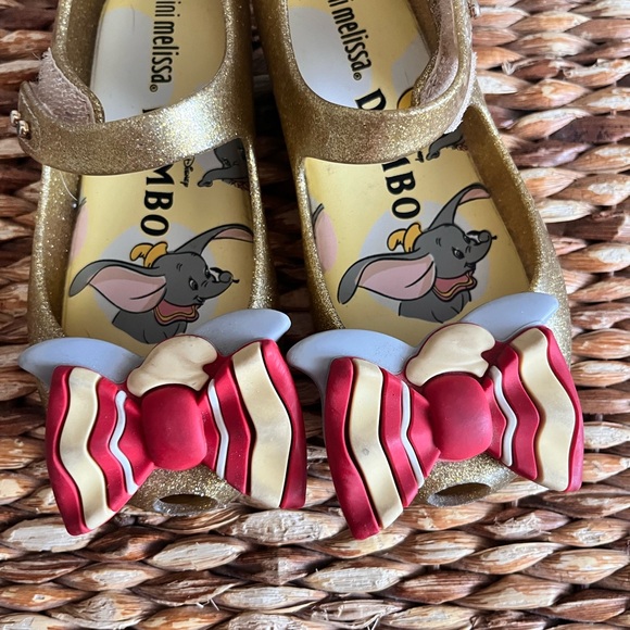 Mini Melissa Disney dumbo gold shimmer Mary Jane red bow 10 - Picture 6 of 7